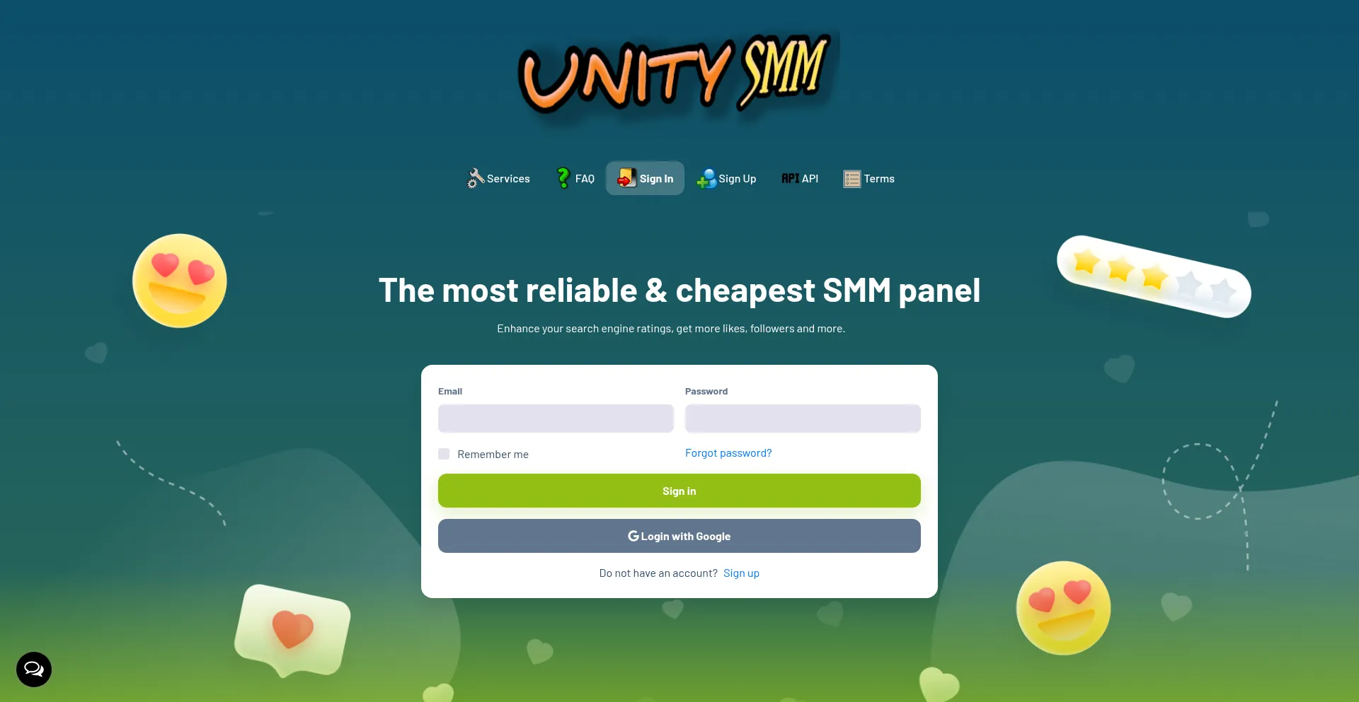 Website screenshot of Unitysmm.com