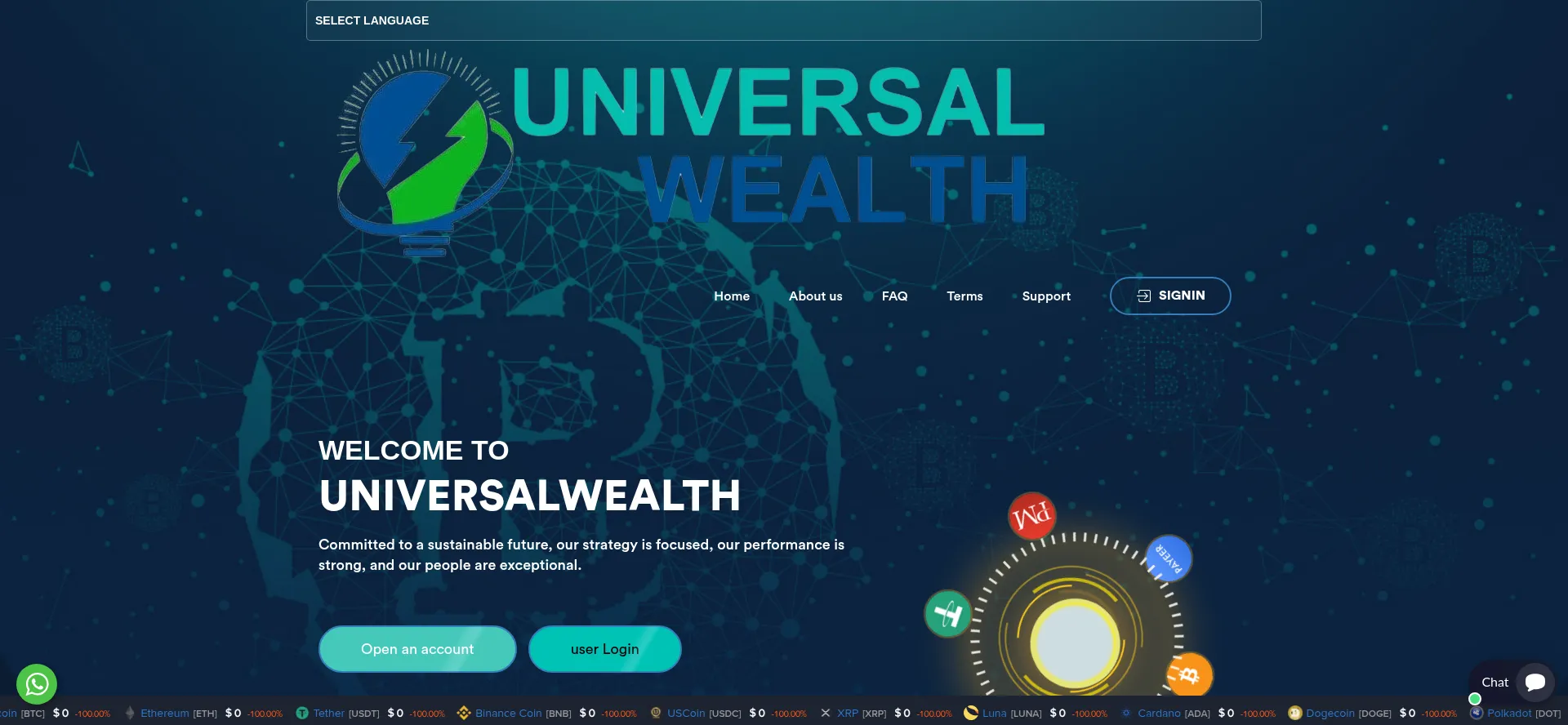 Website screenshot of Universalwealth.org