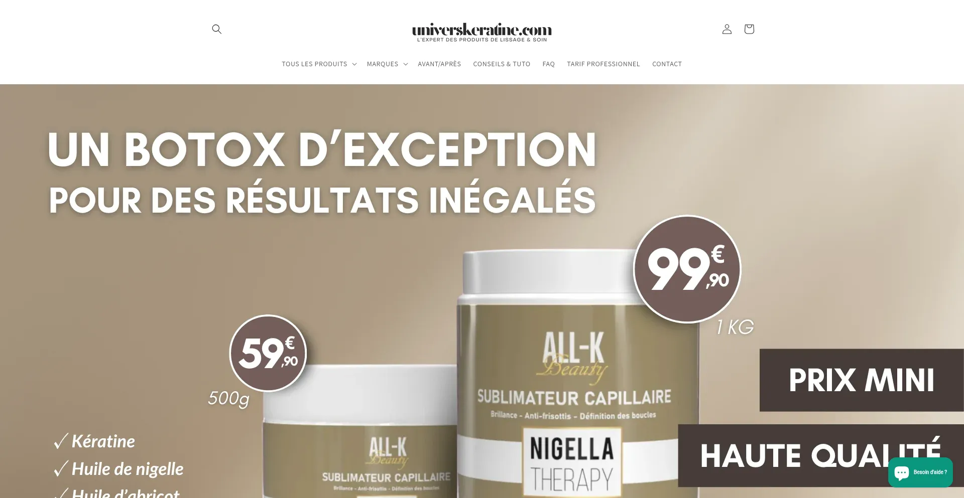 Website screenshot of Universkeratine.com