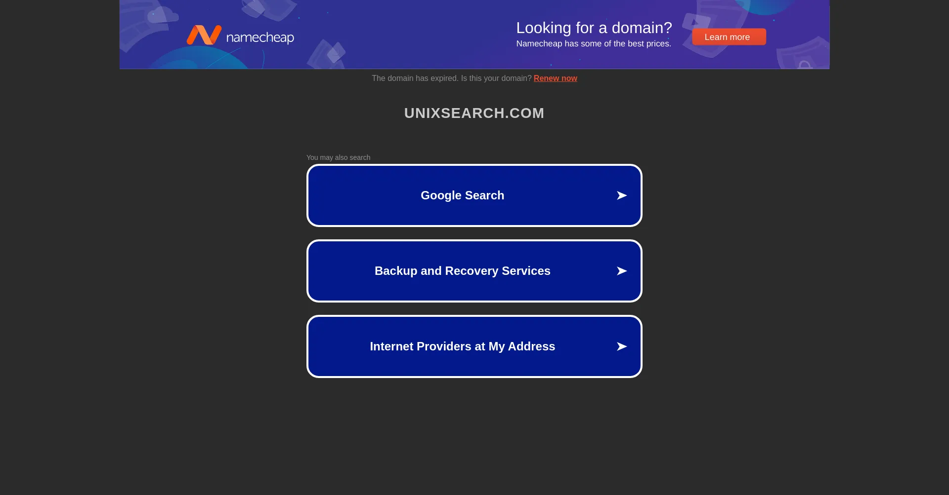 Website screenshot of Unixsearch.com