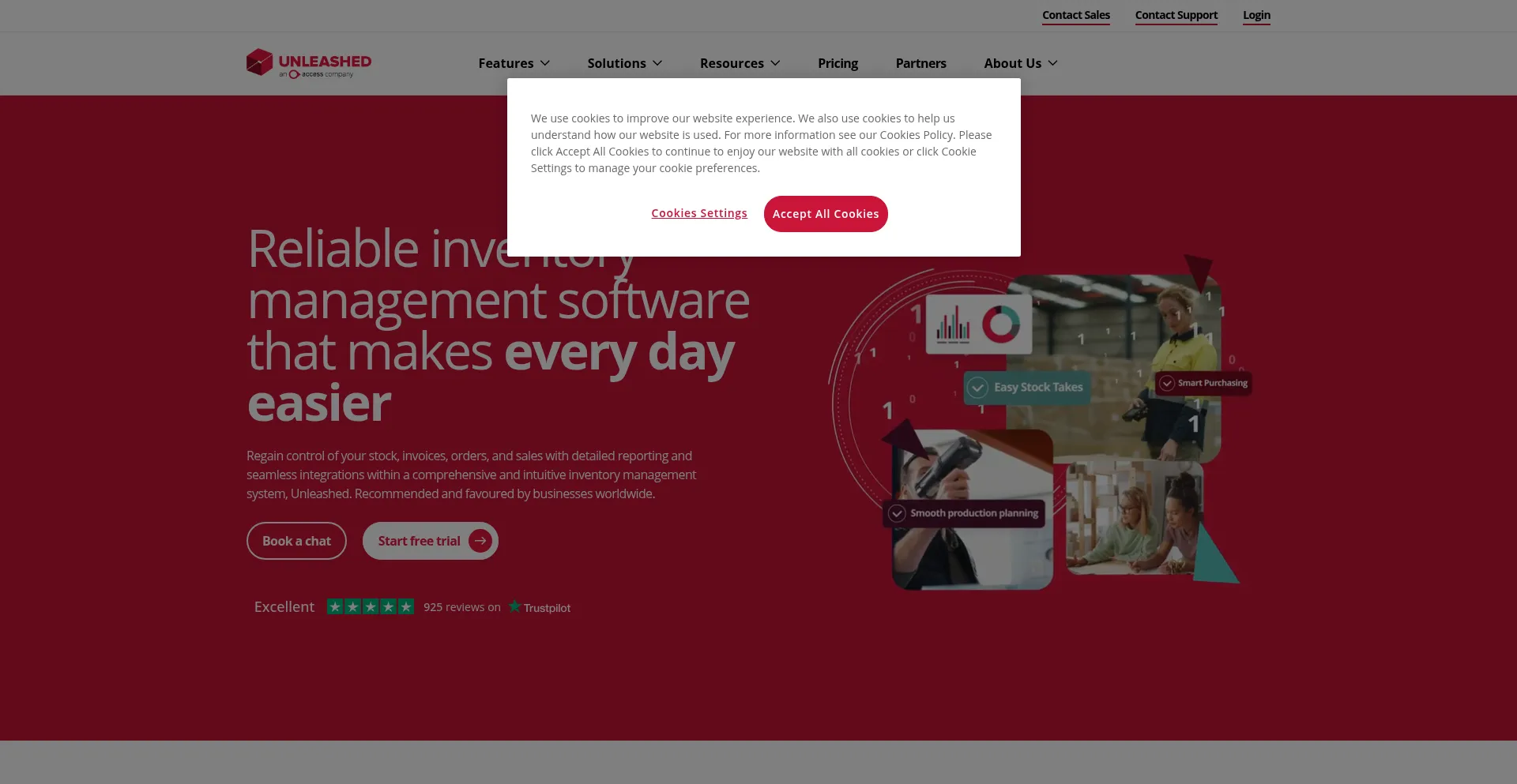 Website screenshot of Unleashedsoftware.com
