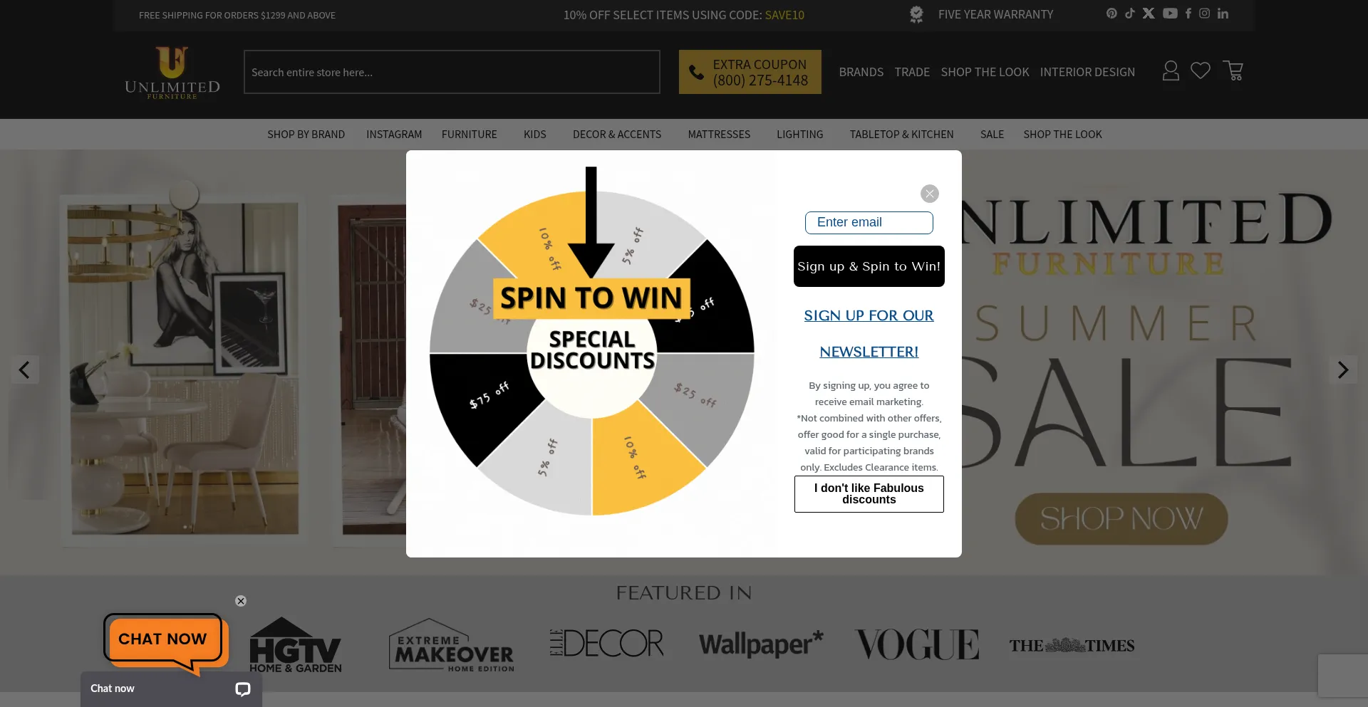 Website screenshot of Unlimitedfurnituregroup.com