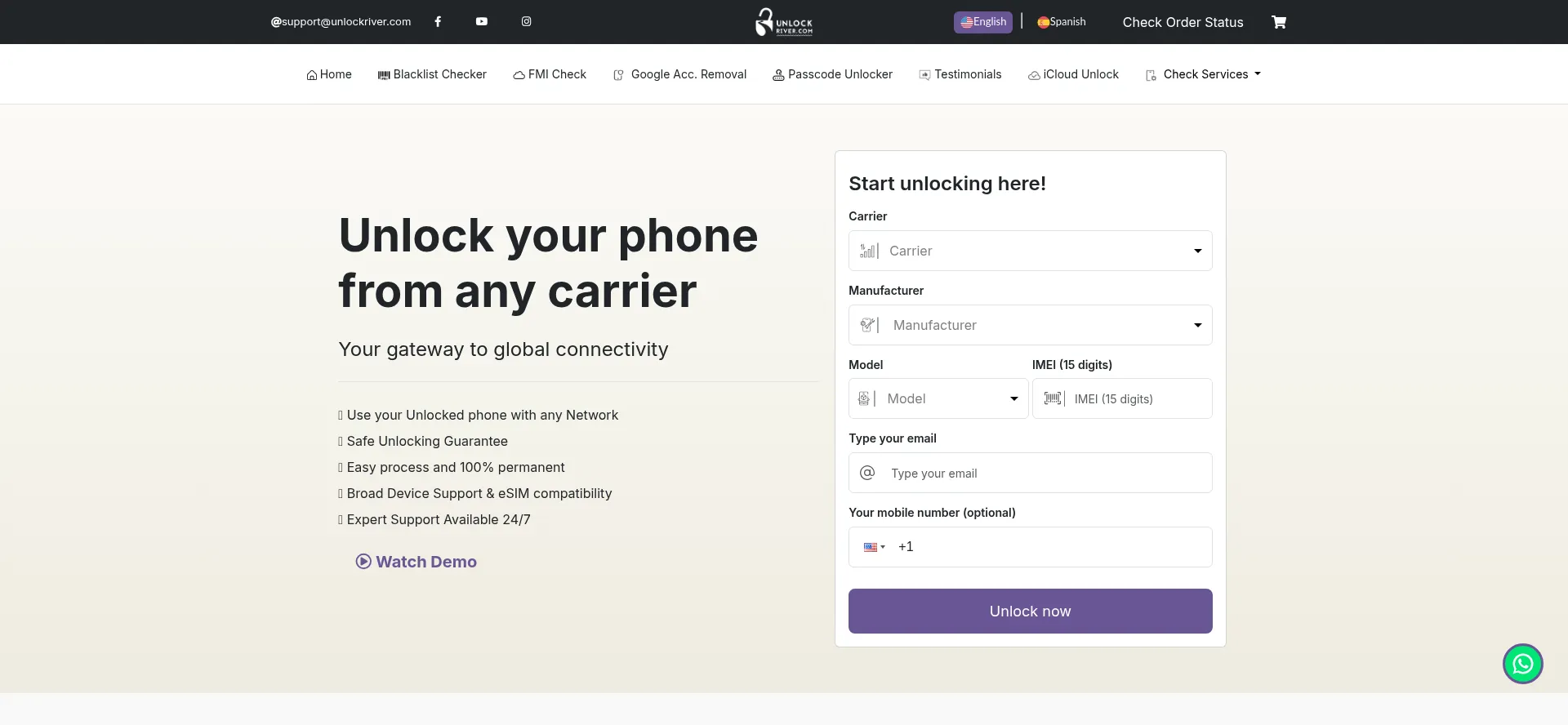 Website screenshot of Unlockriver.com