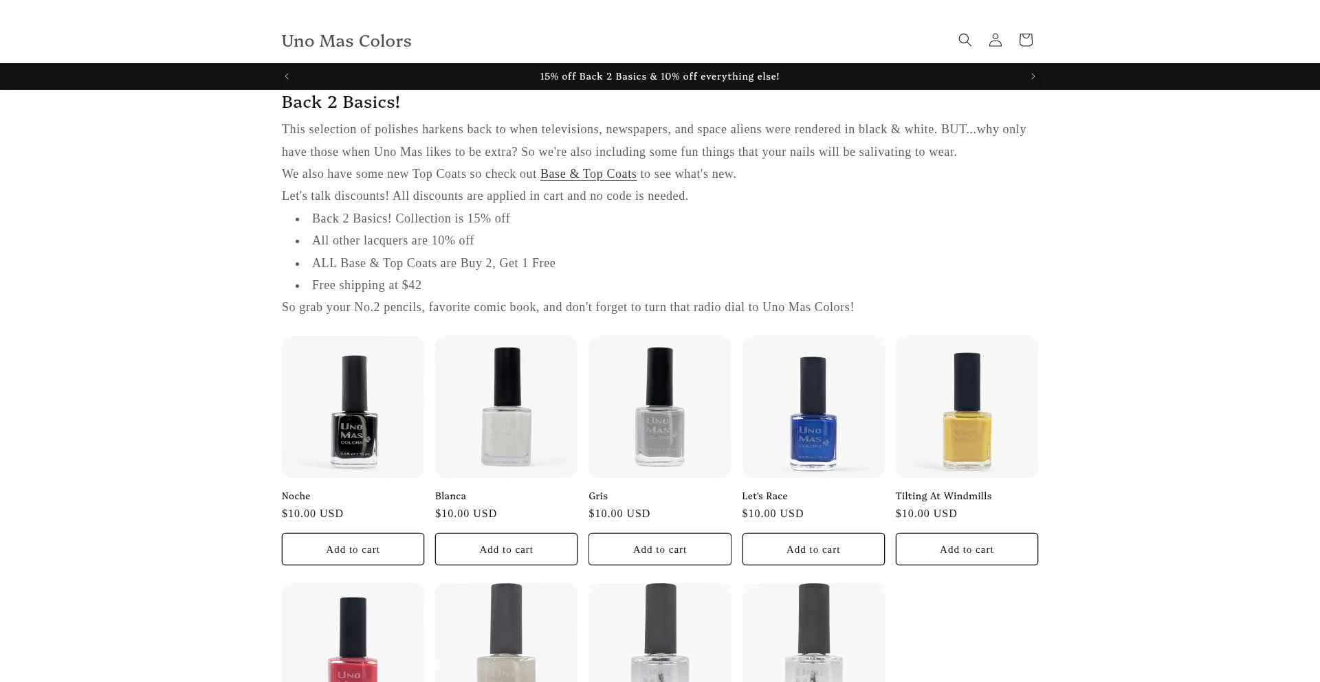 Website screenshot of Unomascolors.com