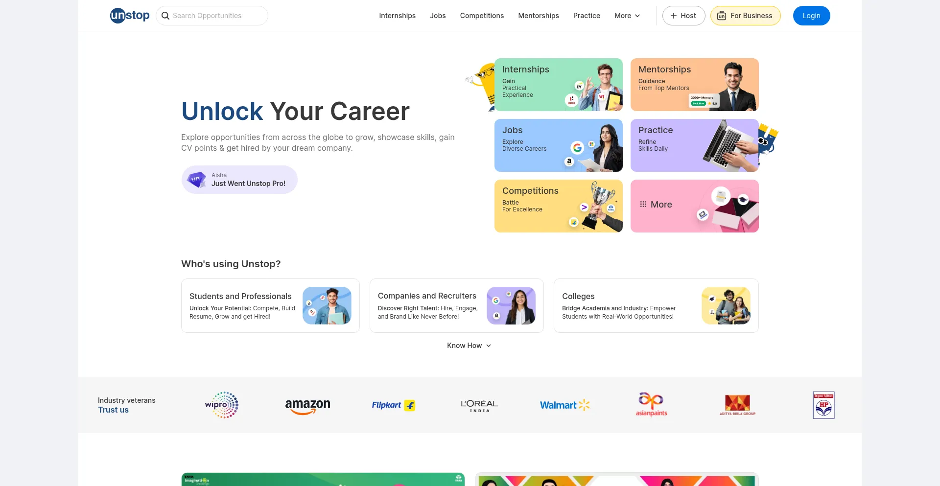 Website screenshot of Unstop.com
