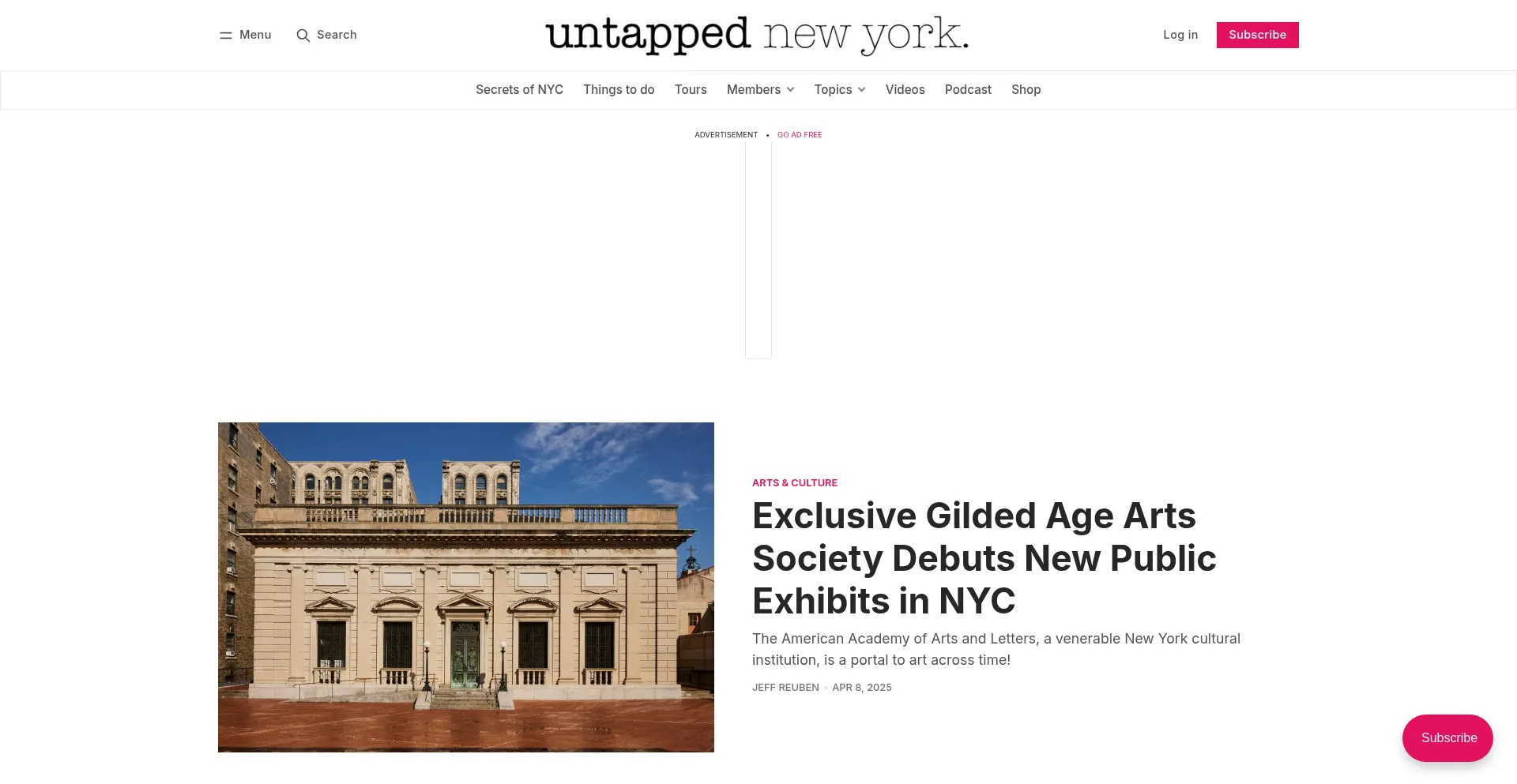 Website screenshot of Untappedcities.com