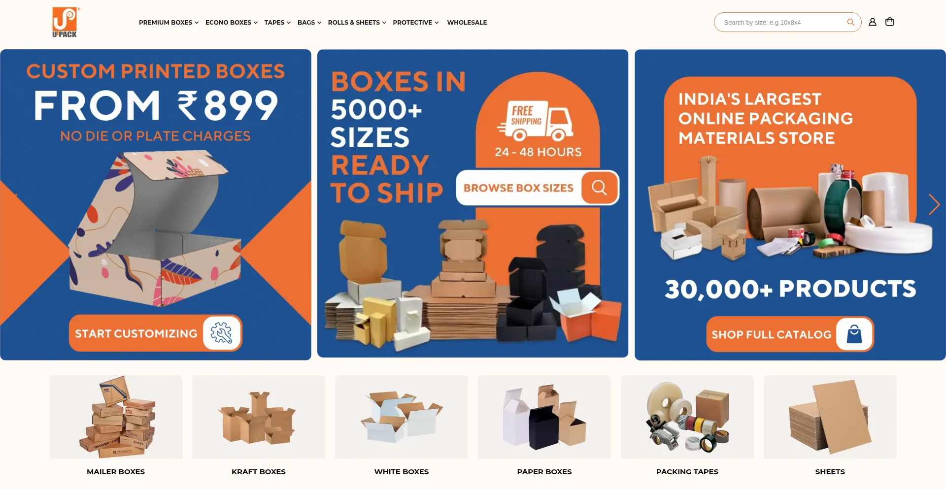 Website screenshot of Upack.in
