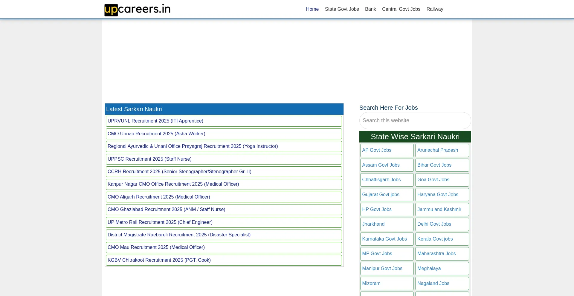 Website screenshot of Upcareers.in