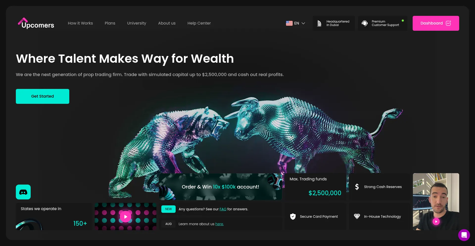 Website screenshot of Upcomers.com