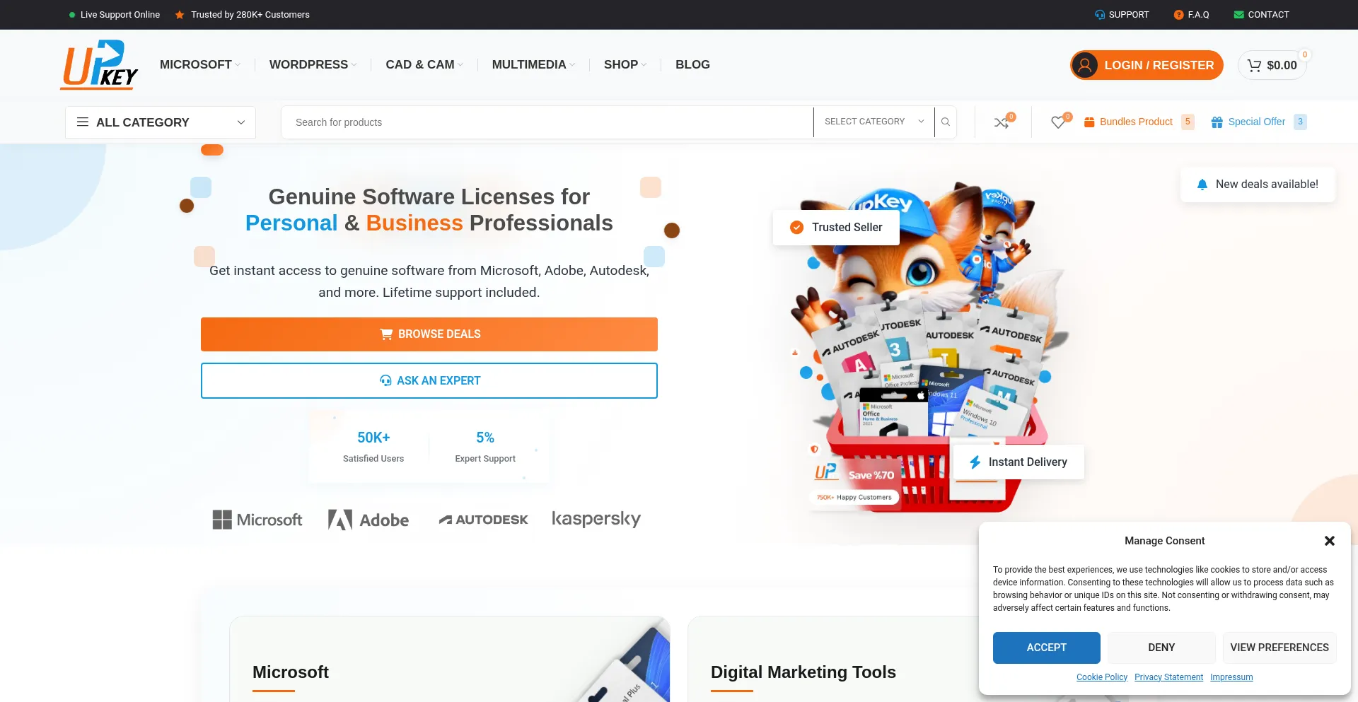 Website screenshot of Upkeystore.com