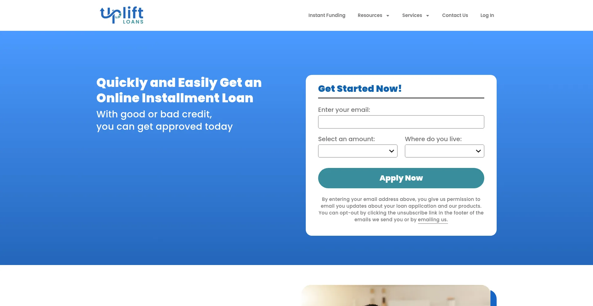 Website screenshot of Upliftloans.com