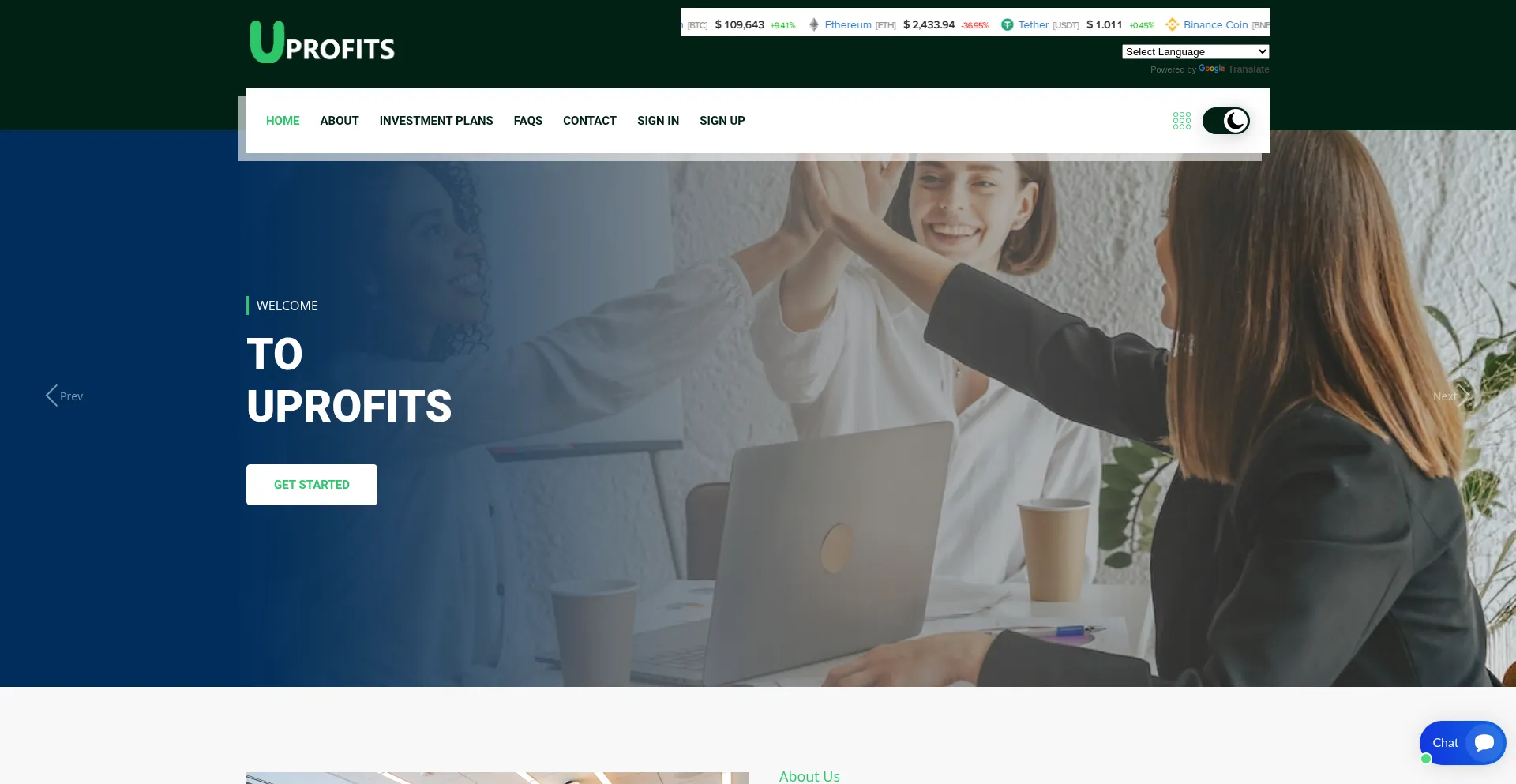 Website screenshot of Uprofits.org