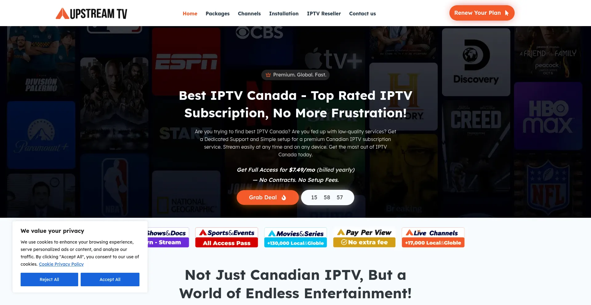 Website screenshot of Upstreamtv.ca