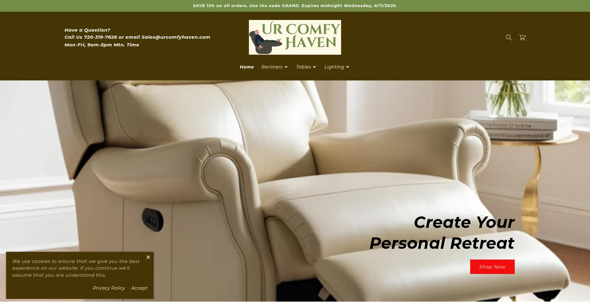 Website screenshot of Urcomfyhaven.com