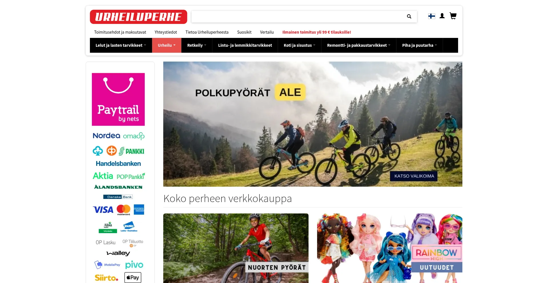 Website screenshot of Urheiluperhe.com