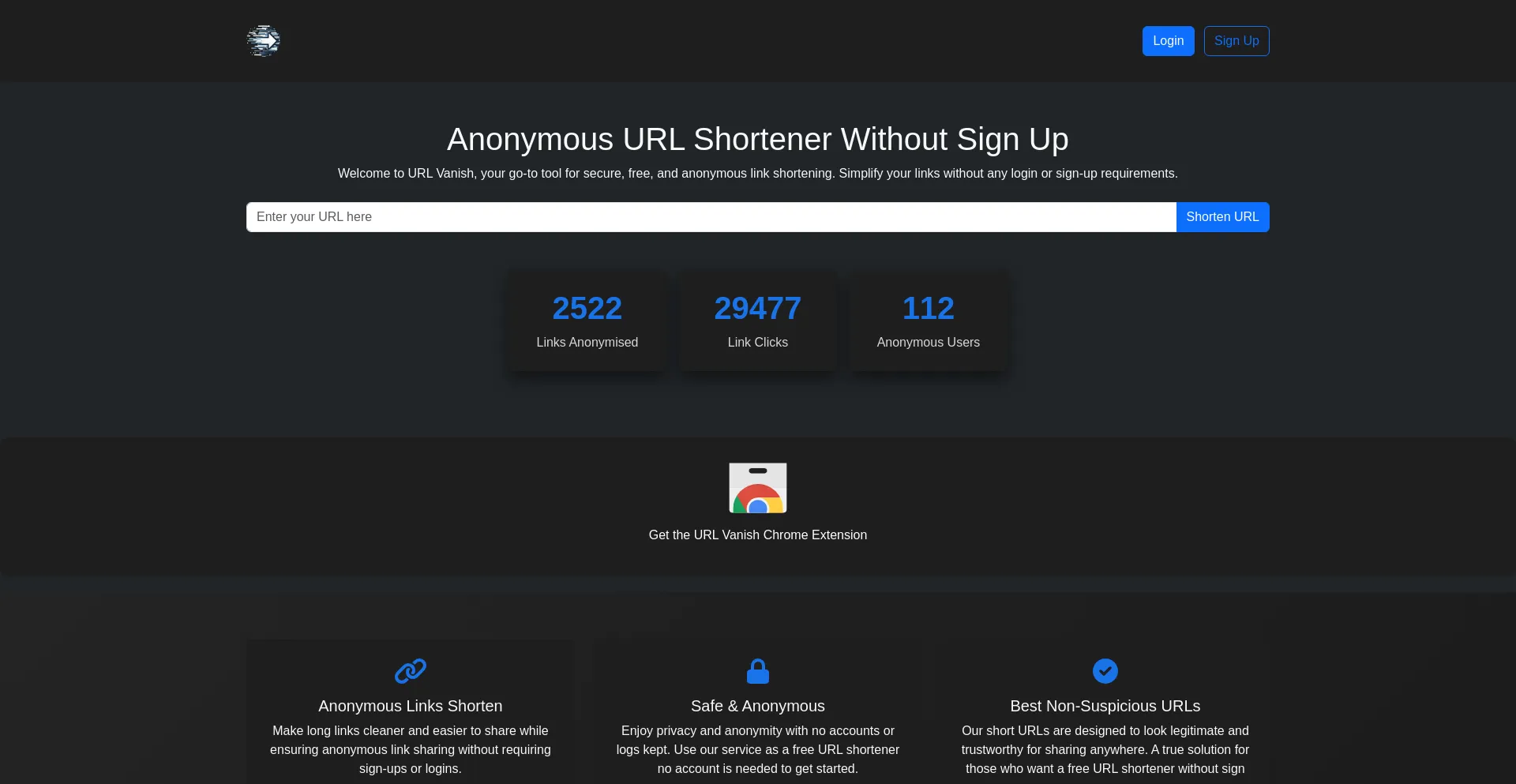 Website screenshot of Urlvanish.com