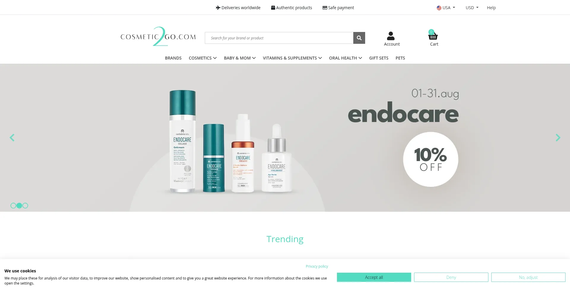 Website screenshot of Us.cosmetic2go.com