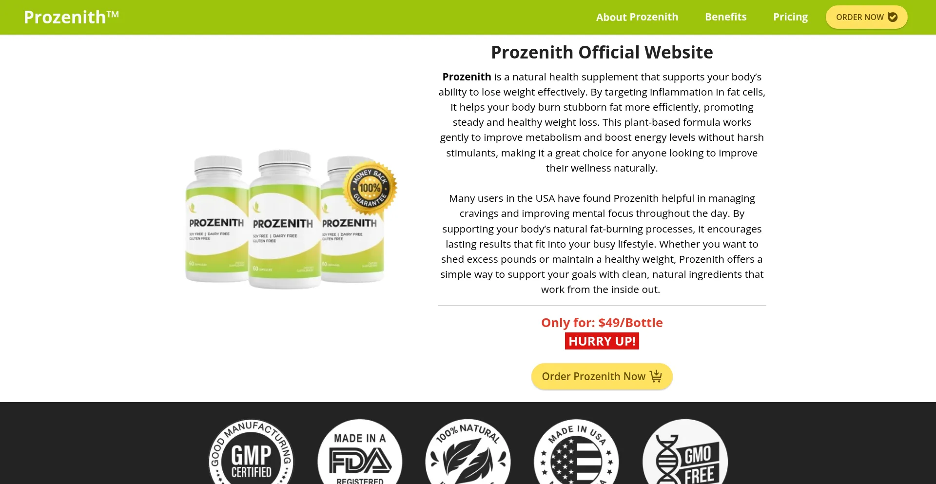Website screenshot of Us-getprozenith.com