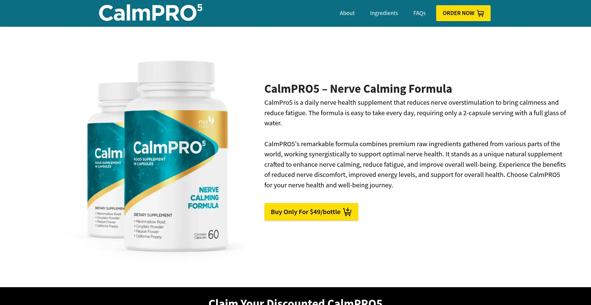 Website screenshot of Usa-calmpro5.com