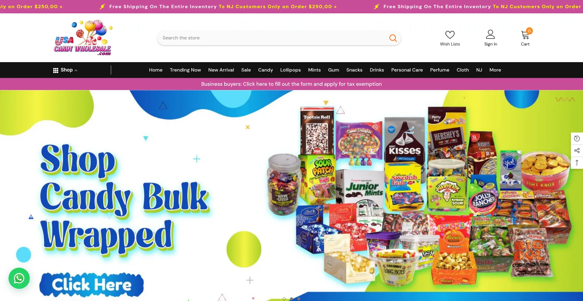 Website screenshot of Usacandywholesale.com