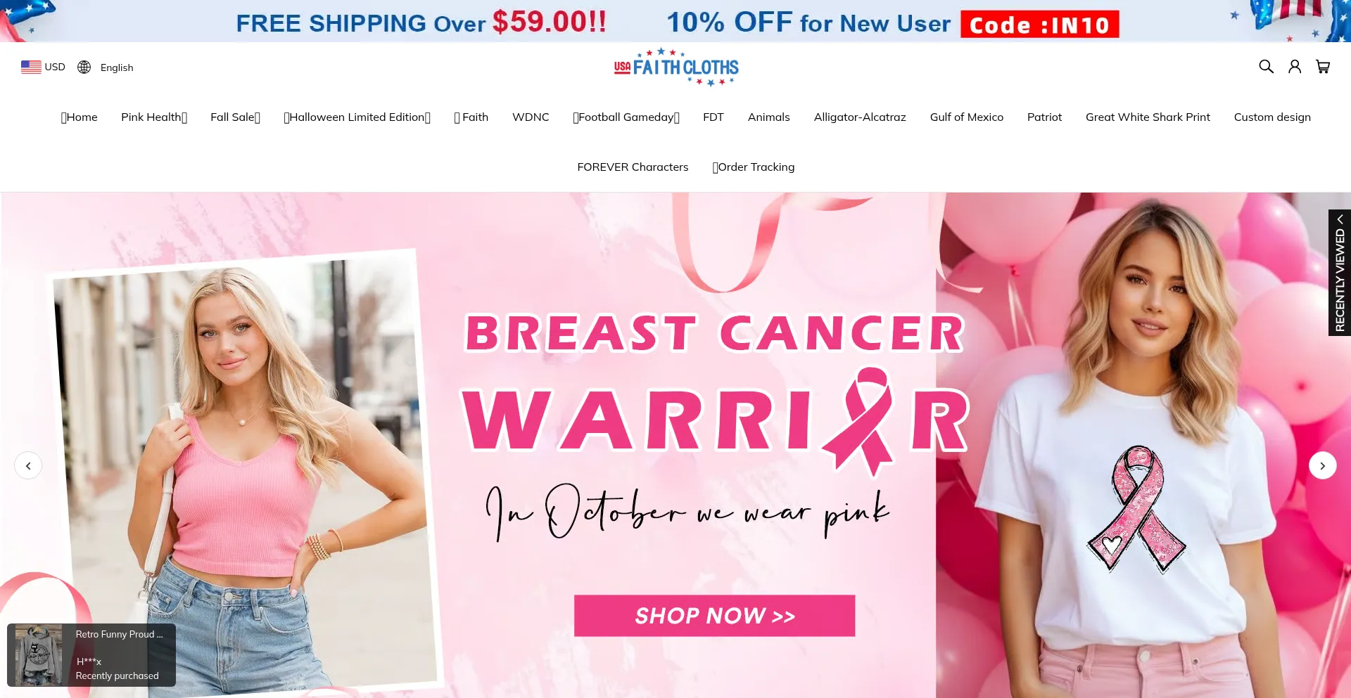Website screenshot of Usafaithcloths.com