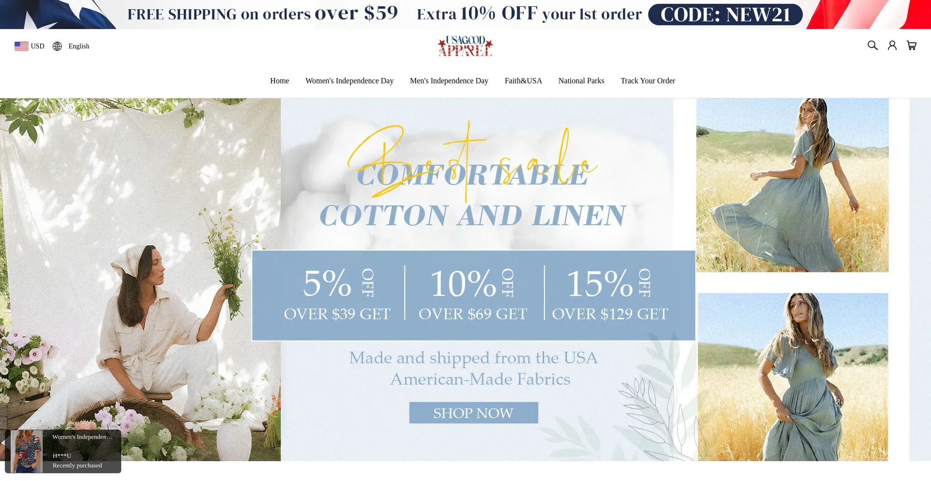 Website screenshot of Usagoodapparel.com