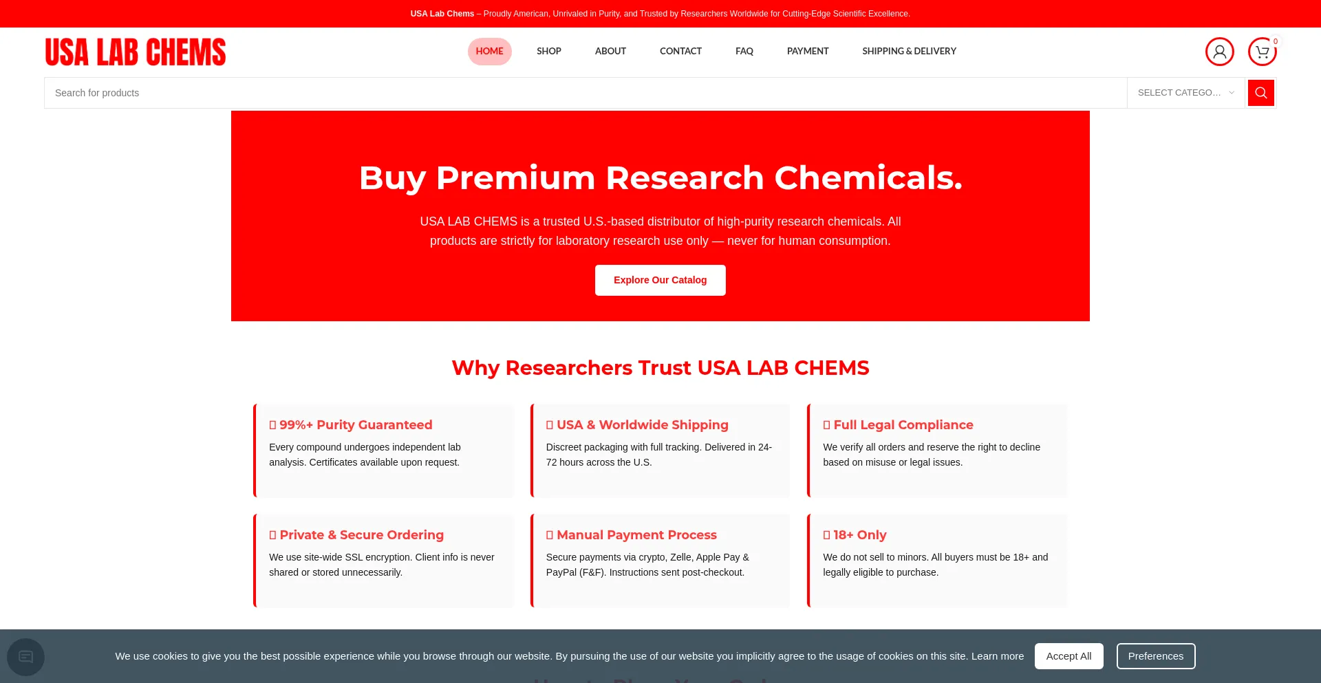 Website screenshot of Usalabchems.com