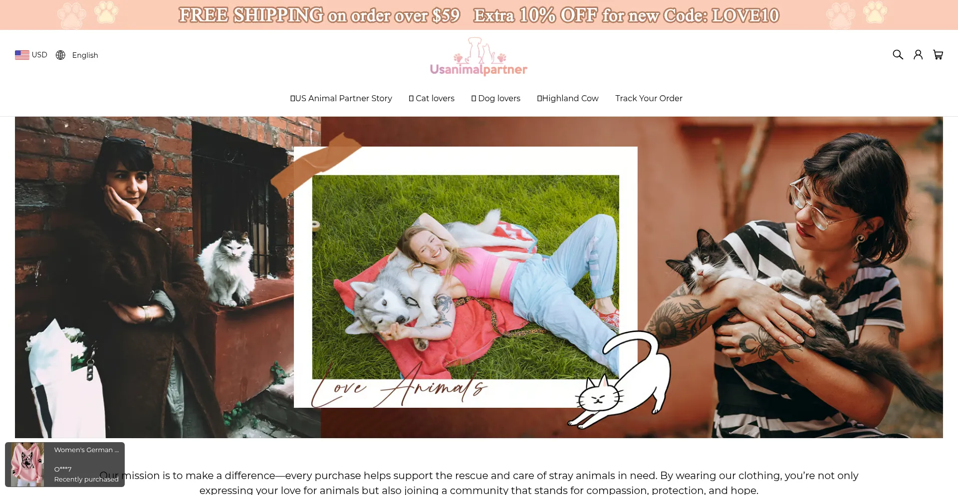 Website screenshot of Usanimalpartner.com
