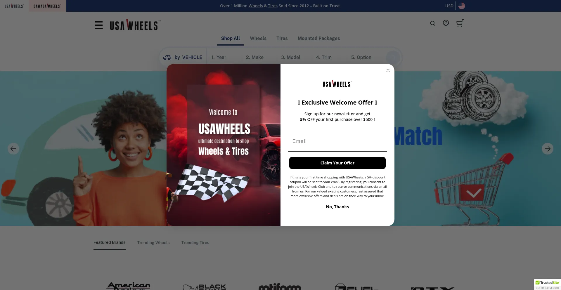 Website screenshot of Usawheels.com