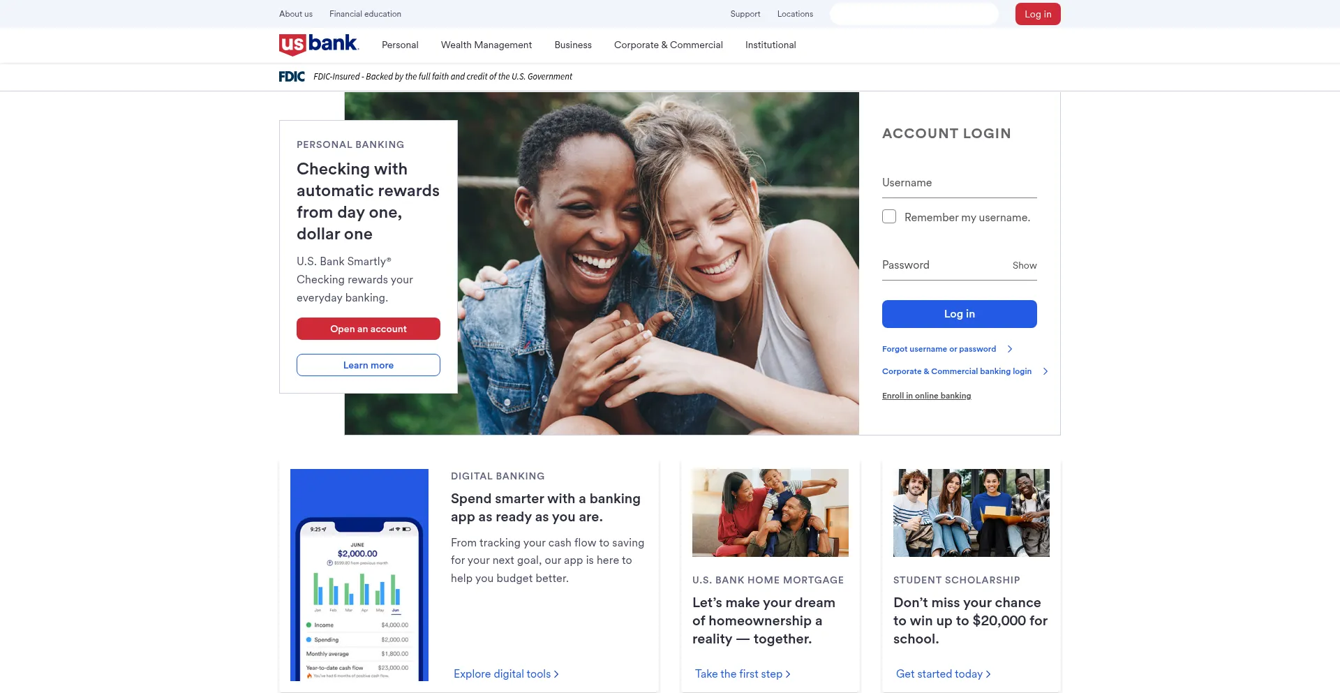 Website screenshot of Usbank.com