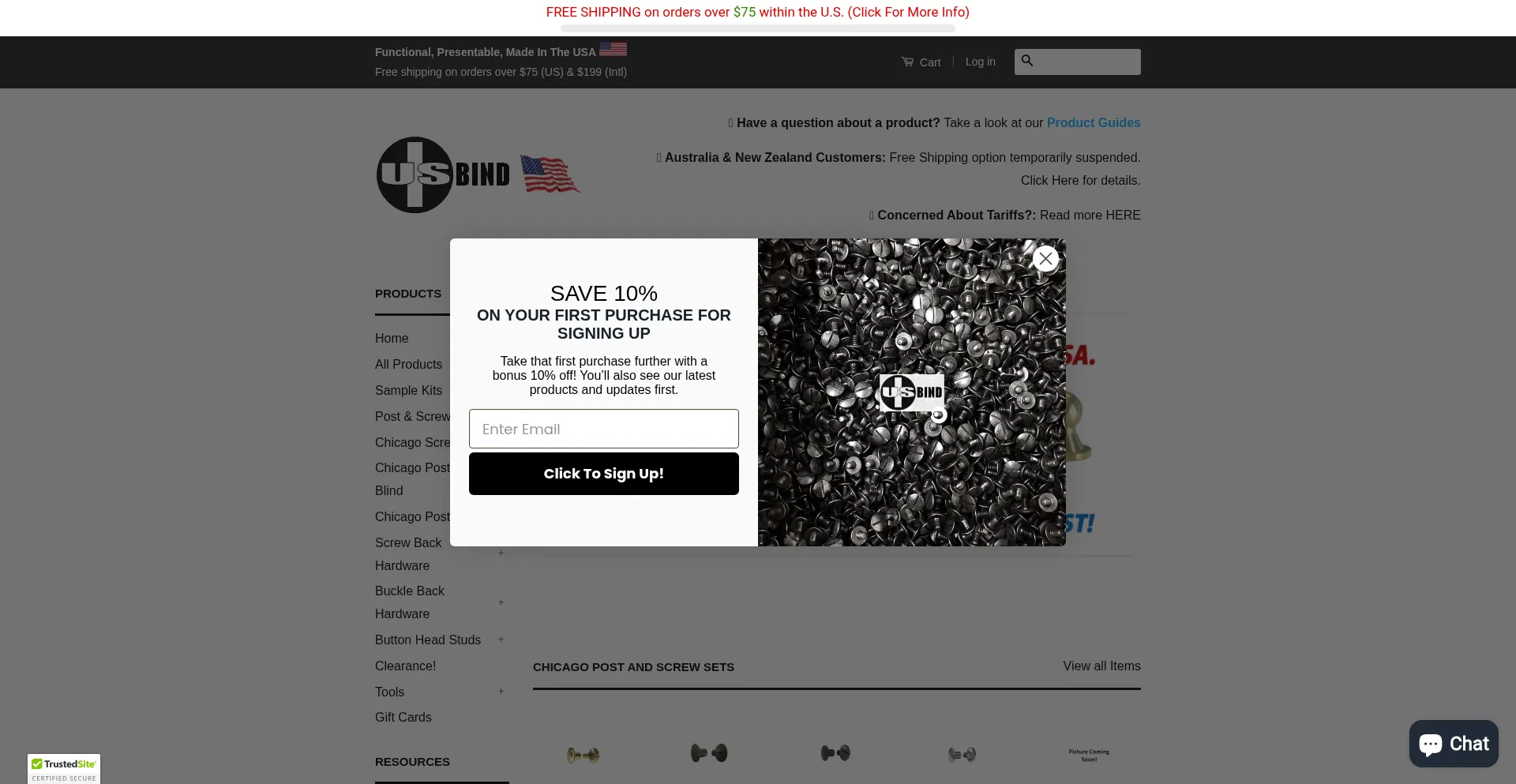 Website screenshot of Usbind.com