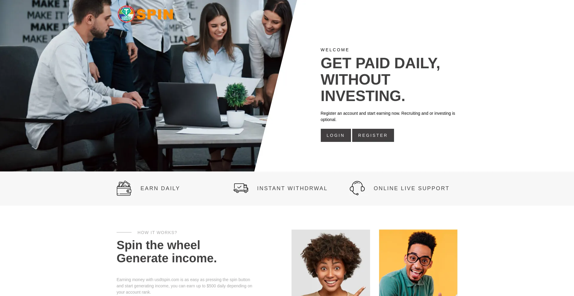 Website screenshot of Usdtspin.net