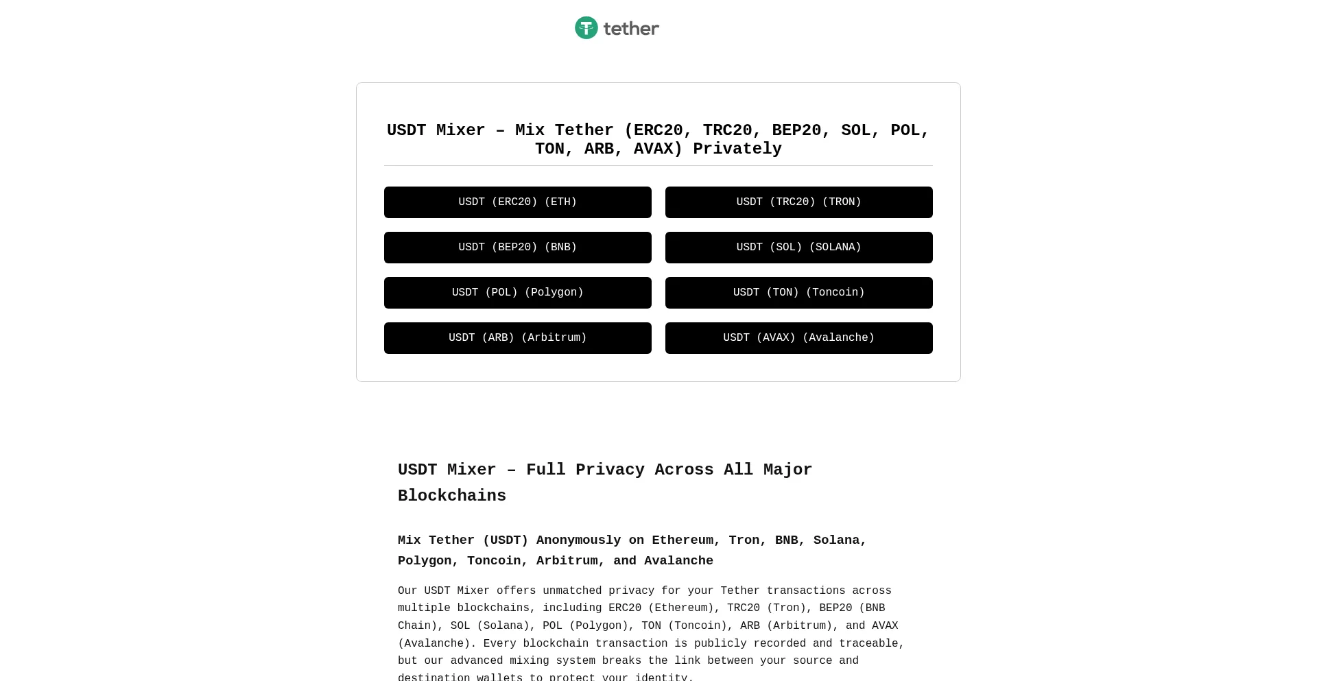 Usdtxmixer.com Screenshot