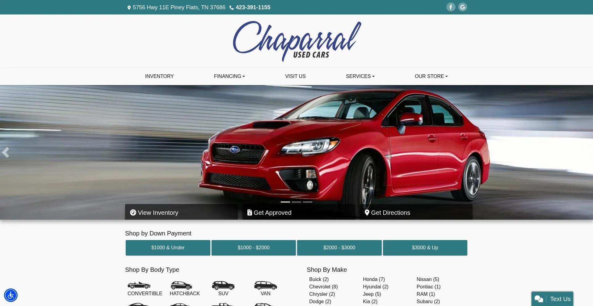 Website screenshot of Usedcarsnobull.com