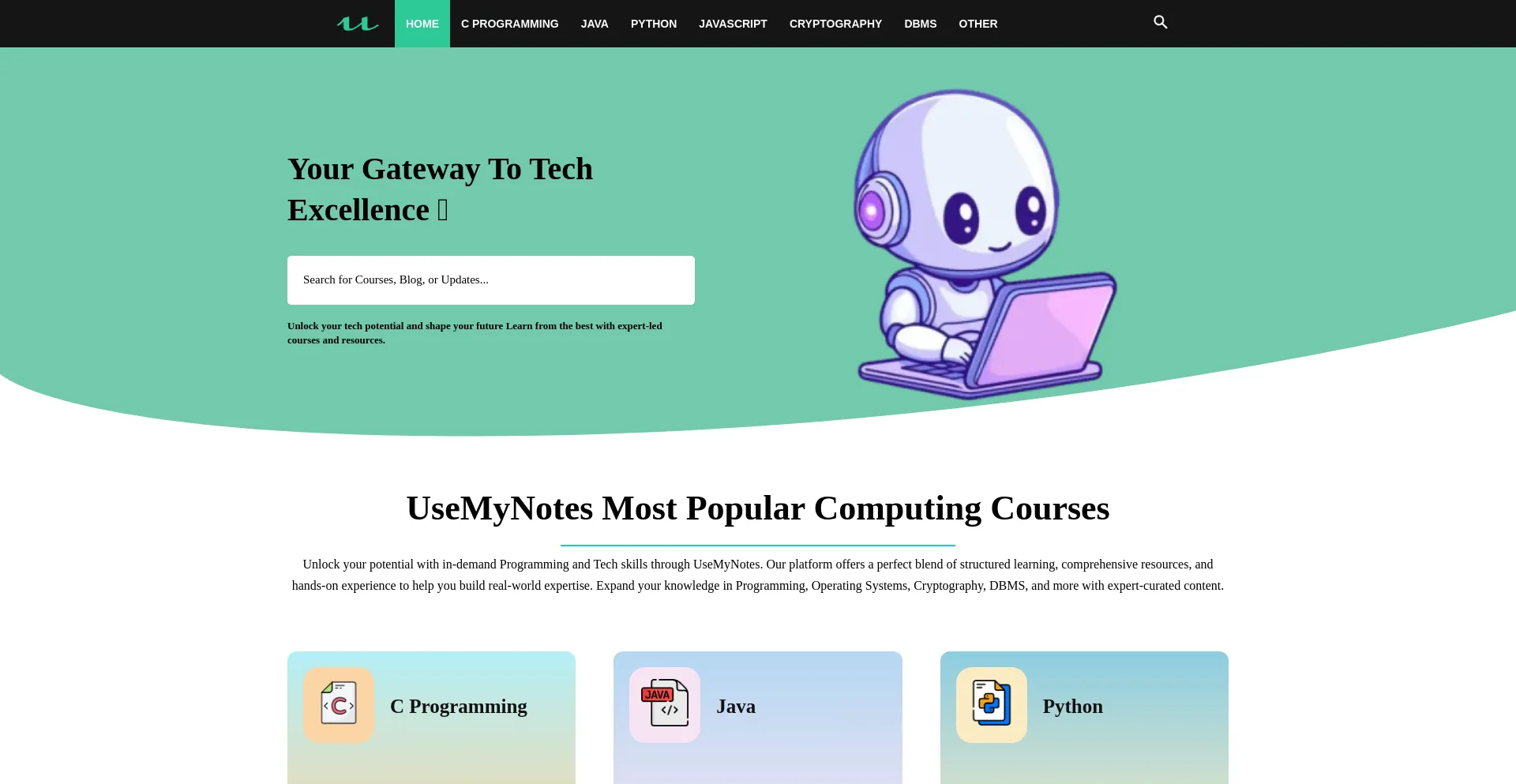 Website screenshot of Usemynotes.com