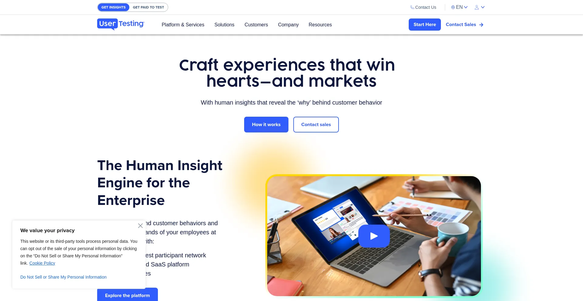 Website screenshot of Usertesting.com