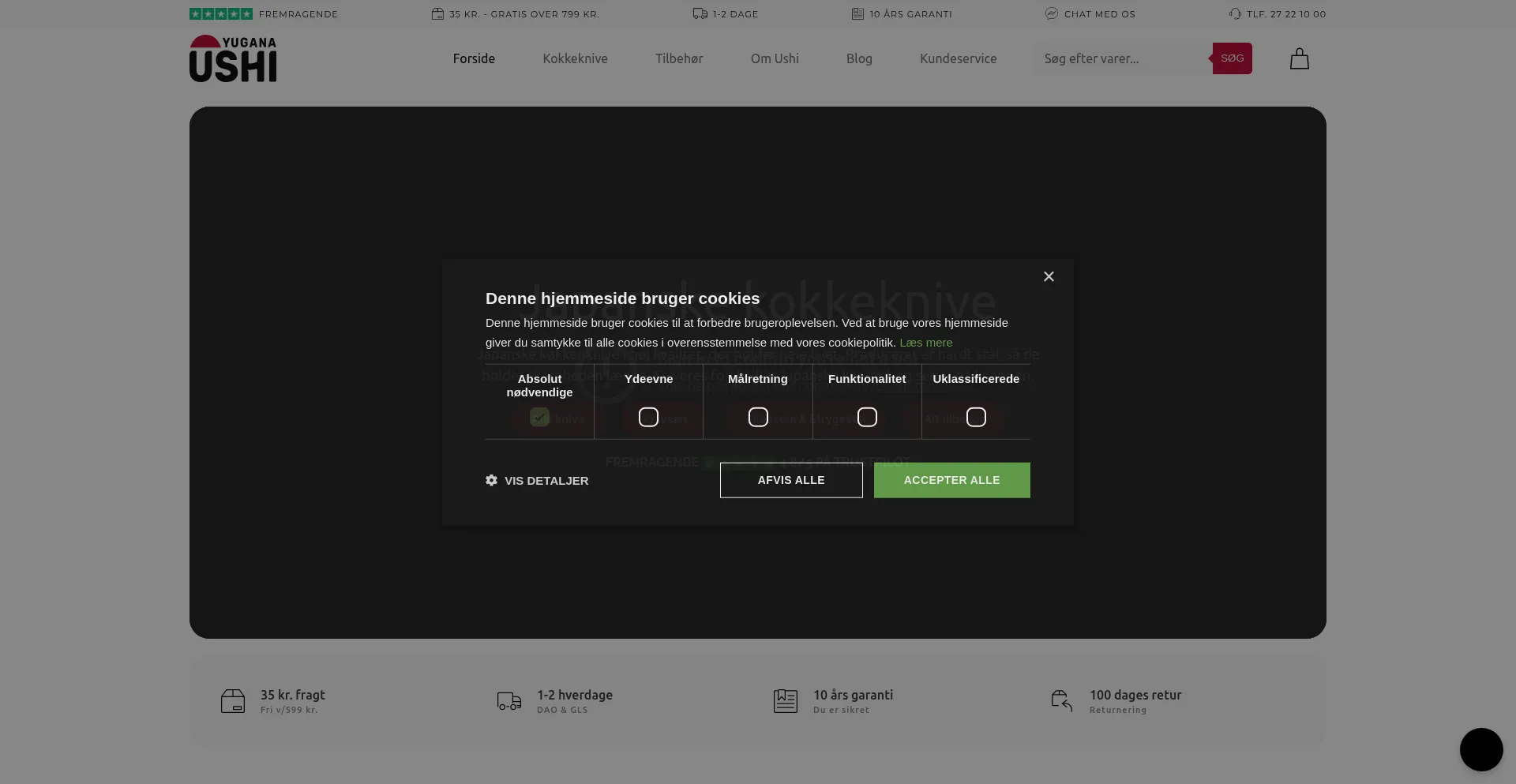 Website screenshot of Ushi.dk
