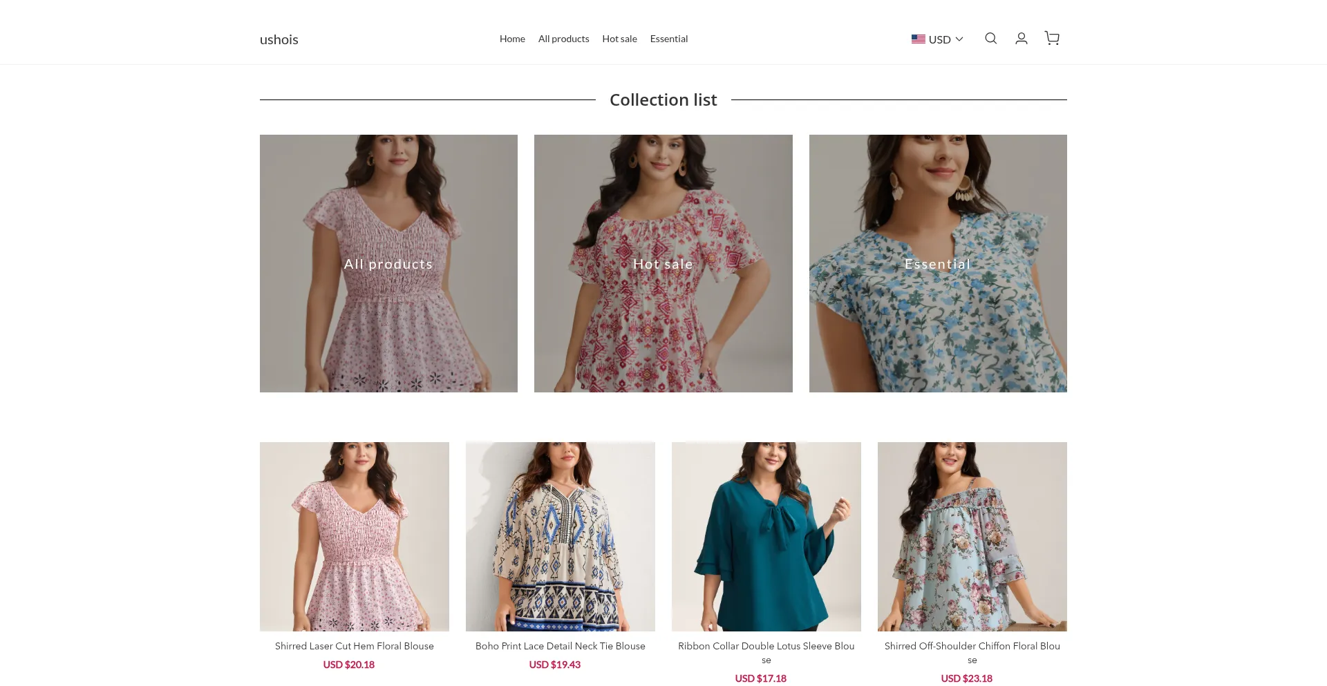Website screenshot of Ushois.com