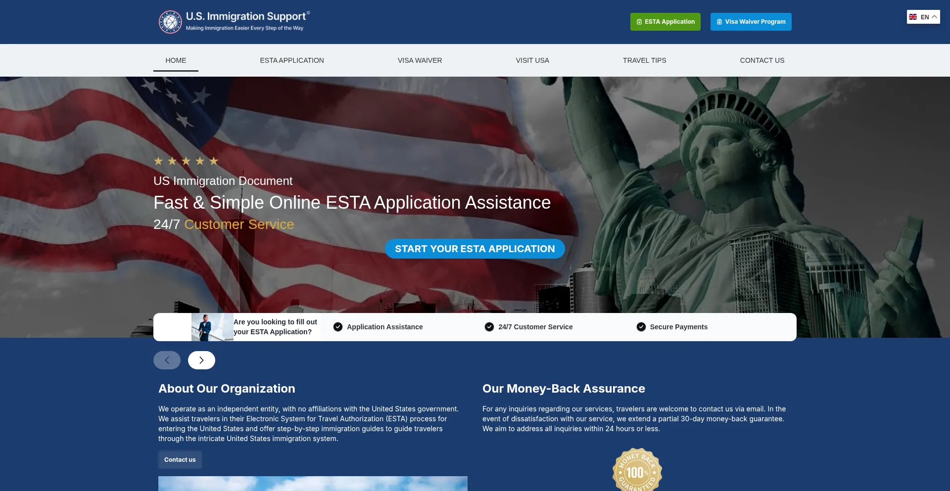 Website screenshot of Usimmigrationdocument.org
