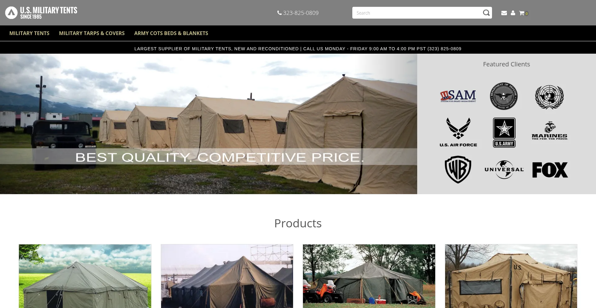 Usmilitarytents.com Screenshot