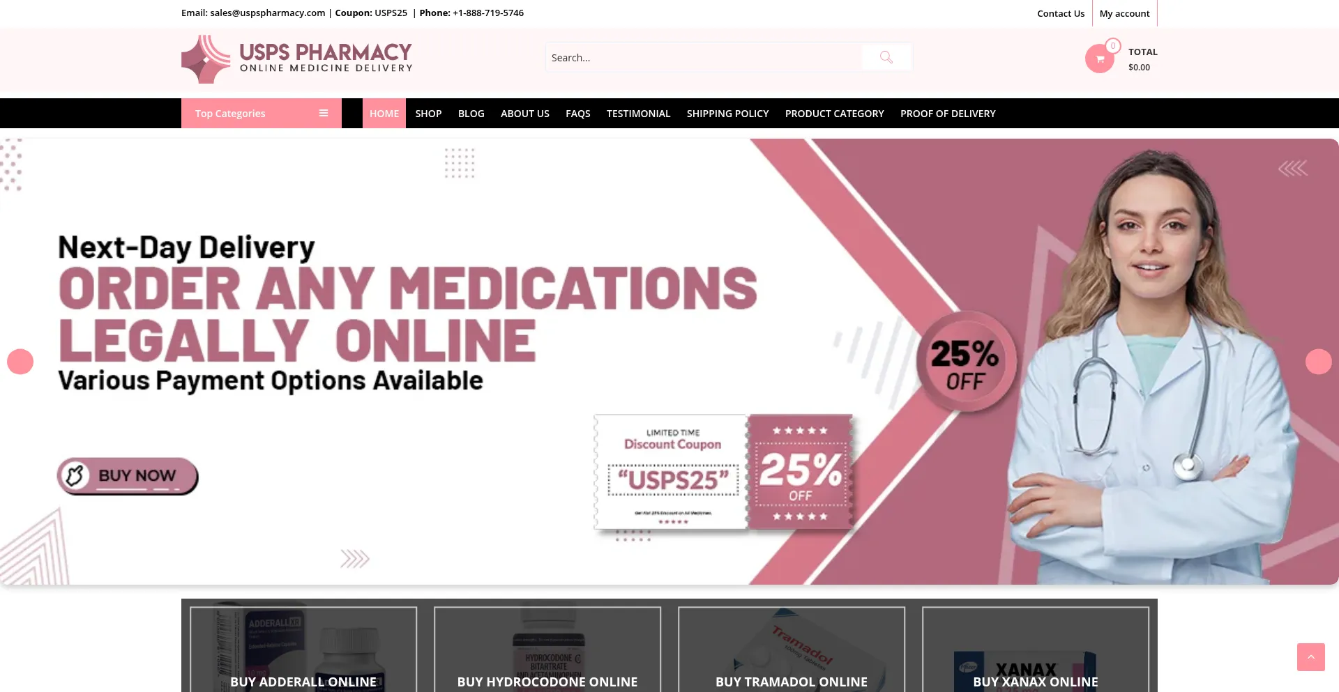 Website screenshot of Uspspharmacy.com