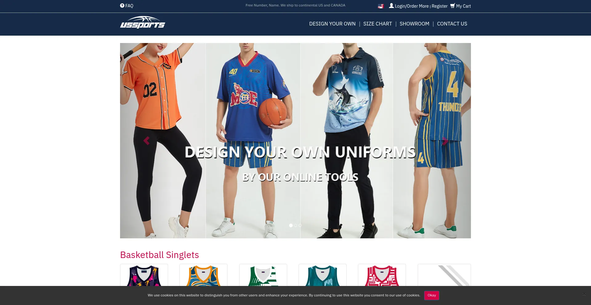 Website screenshot of Ussportsuniforms.com