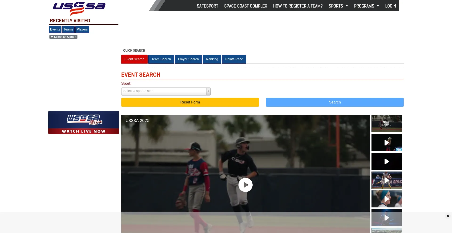 Website screenshot of Usssa.com