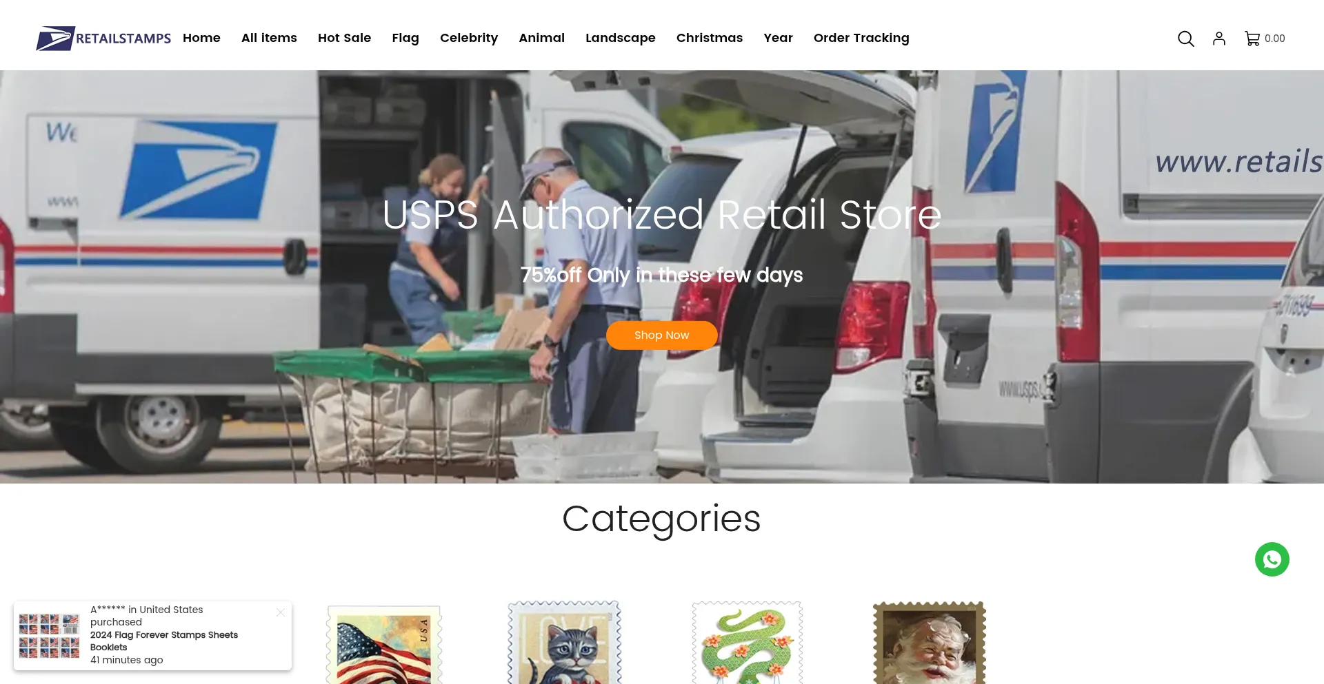 Website screenshot of Usstampsmall.com