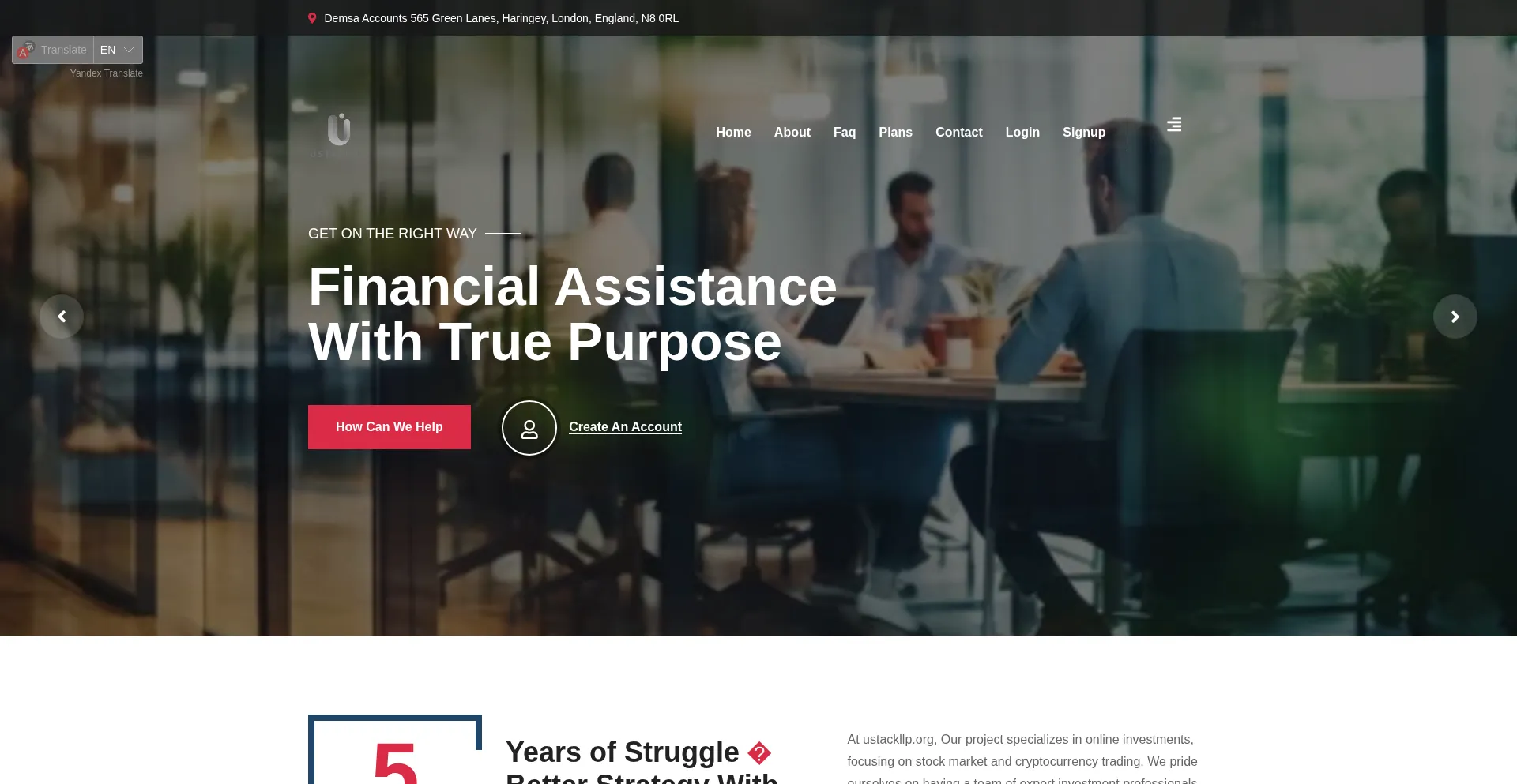 Website screenshot of Ustackllp.org