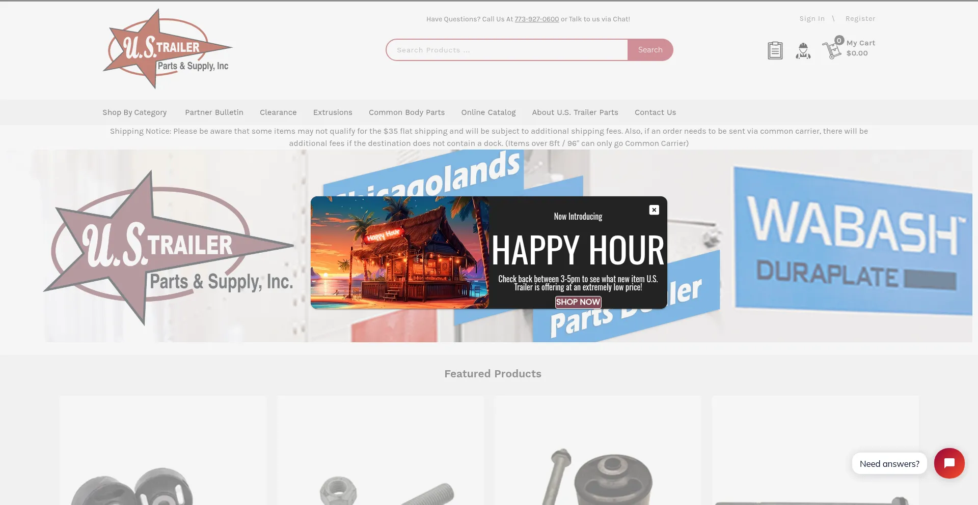 Website screenshot of Ustrailerparts.com