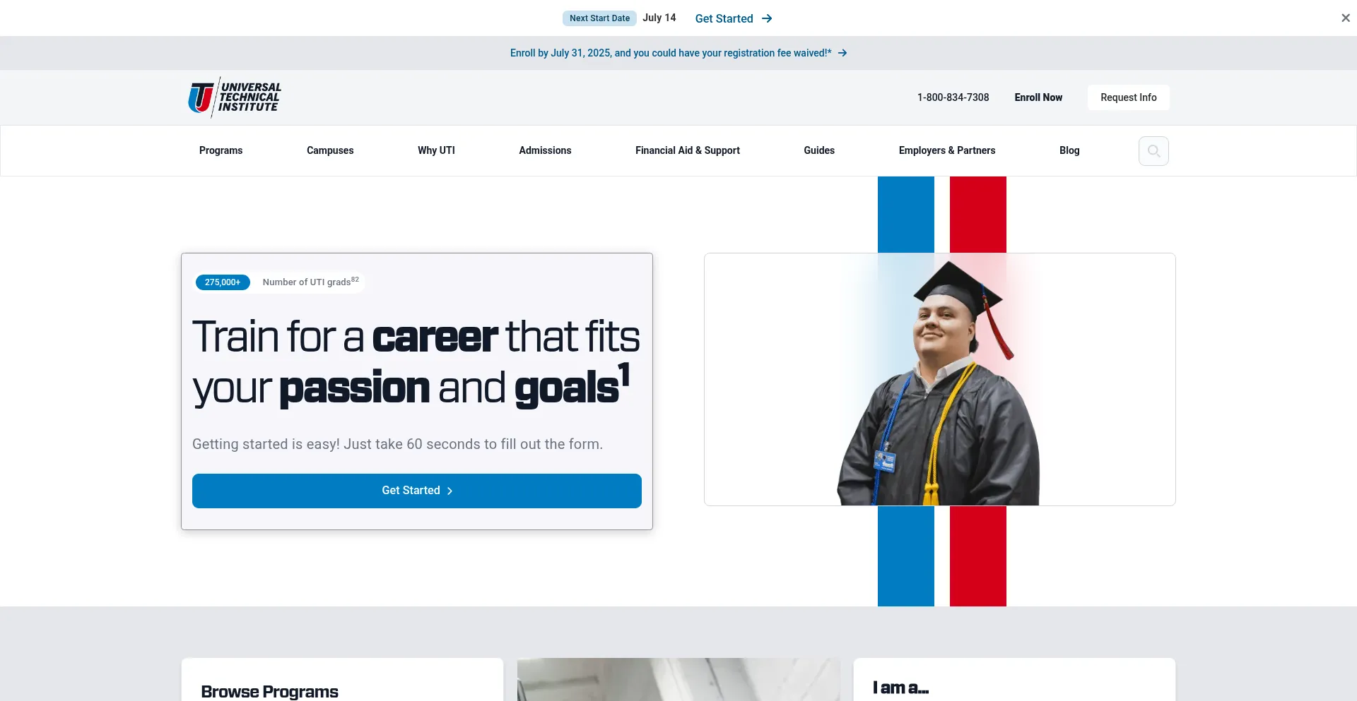 Website screenshot of Uti.edu