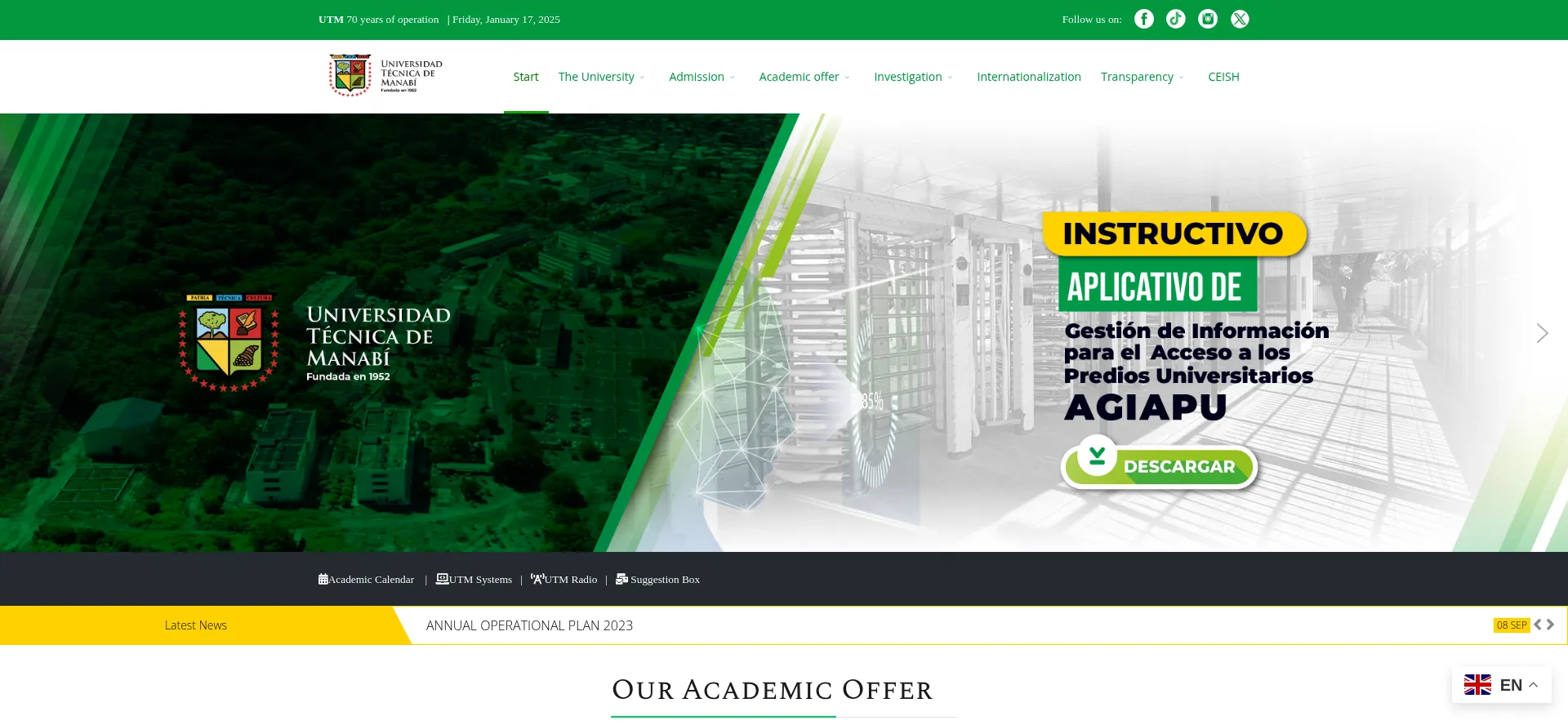 Website screenshot of Utm.edu.ec