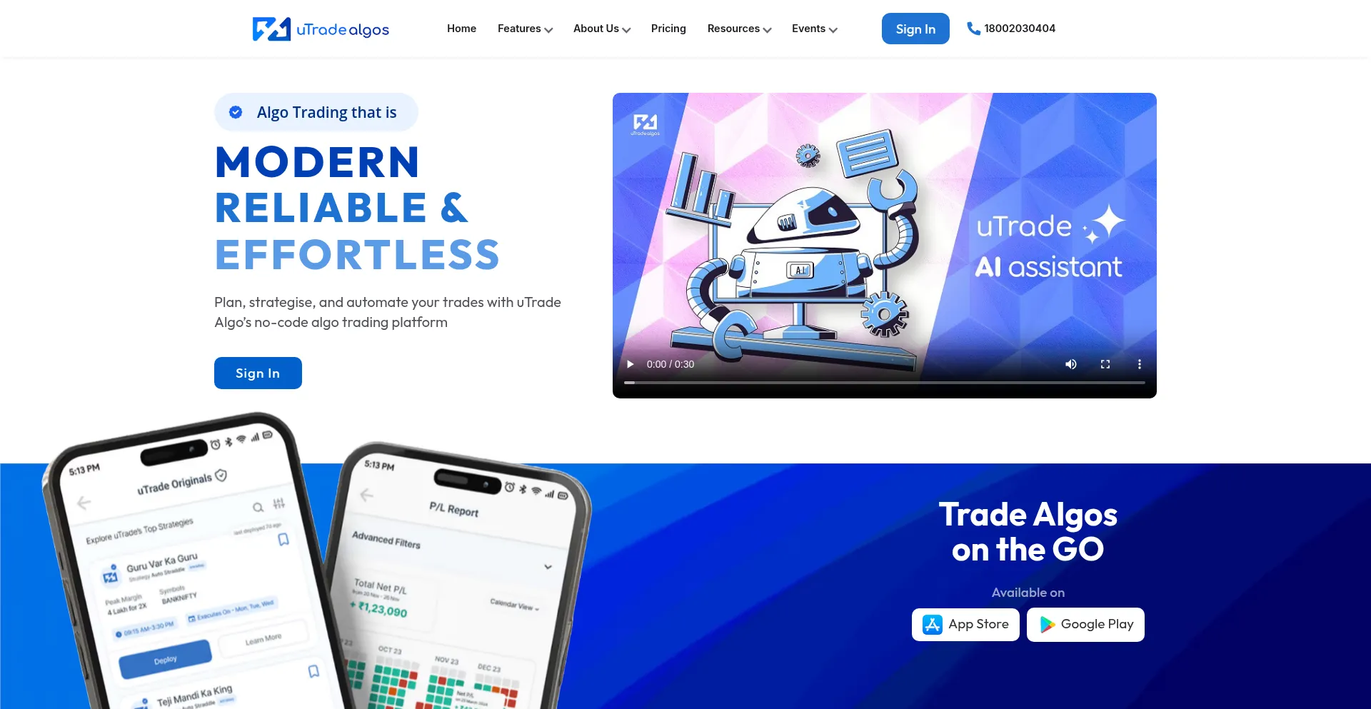 Website screenshot of Utradealgos.com