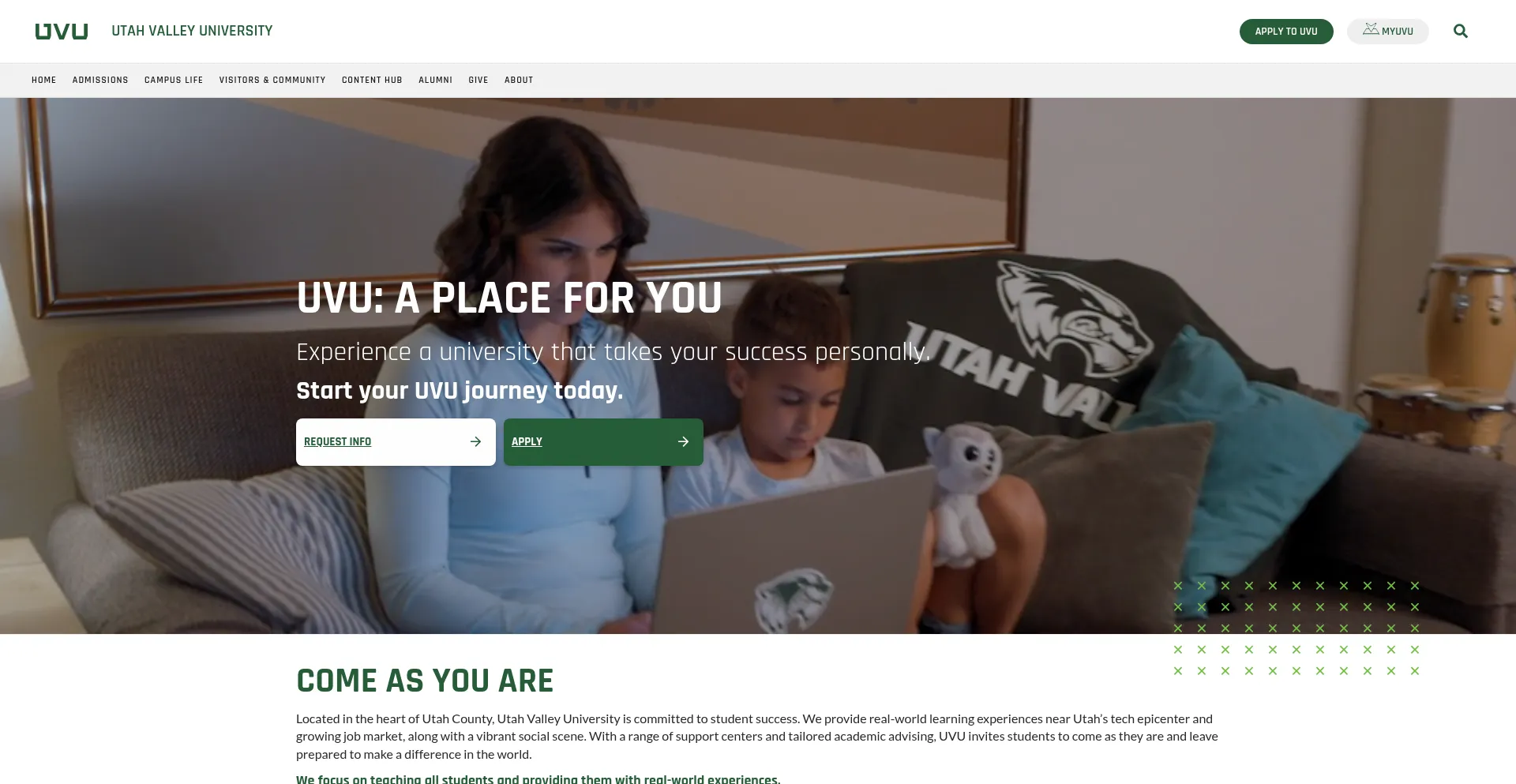 Website screenshot of Uvu.edu
